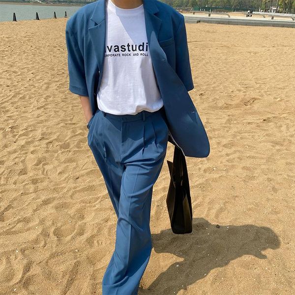 

summer short sleeve suit 2021 gentleman thin solid color coat men single west men's suits & blazers, White;black