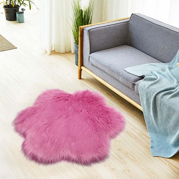 

flower shape soft faux sheepskin fur chair cushion area rugs for bedroom floor shaggy silky plush carpet white bedside mat carpets