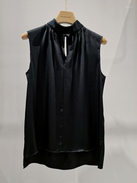 

women fashion sleeveless casual solid color silk 0319 women's t-shirt, White