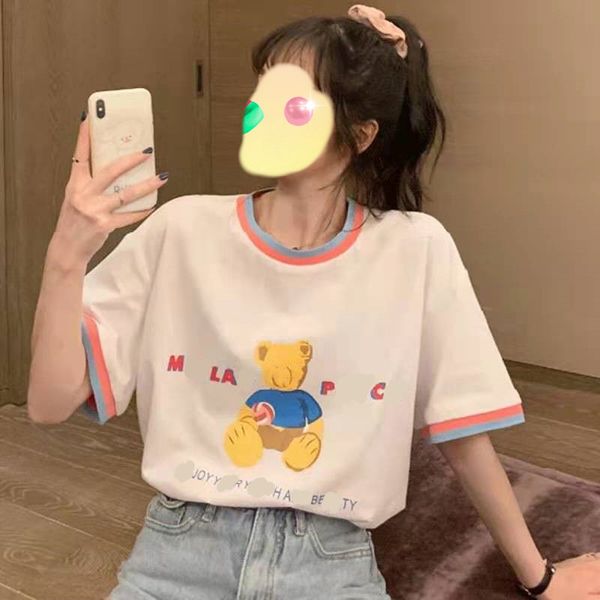 

high version 21 spring and summer new fashion cute youth contrast color neckline fresh aging women's short sleeve, White