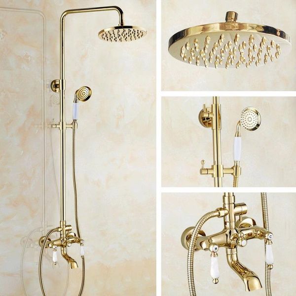 

shower faucets gold brass bathroom mixer tap faucet set rain head round wall mounted bathtub agf372 sets