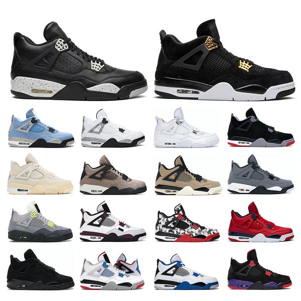 

2021 men basketball shoes jumpman 4 4s fire red university blue oreo royalty bred black cat sport sneakers size us 5.5-13
