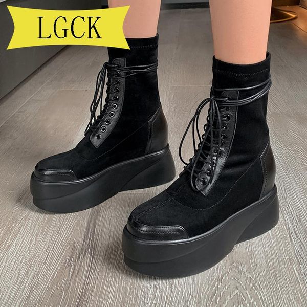 

boots plus size 34-40 cow leather ankle women autumn winter low heel lace-up shoes woman round toe black motorcycle short boot