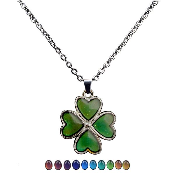 

fashion charm clover petal color change pendant necklace female clavicle chain, White
