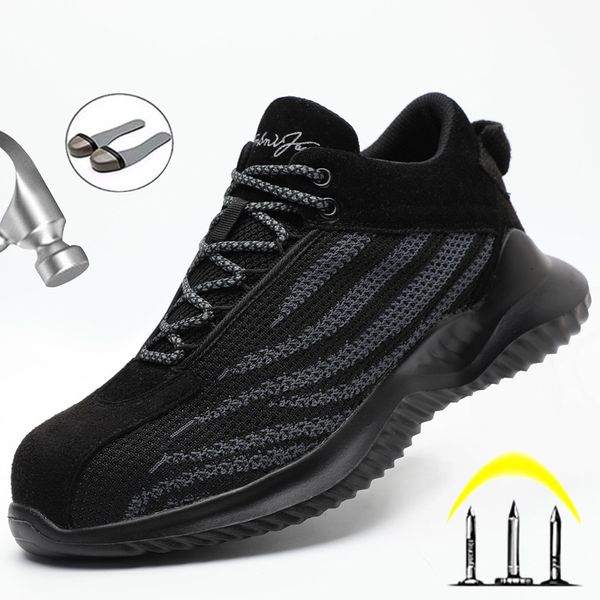 

male steel toe work safety boots breathable shoes puncture-proof men nhmk, Black