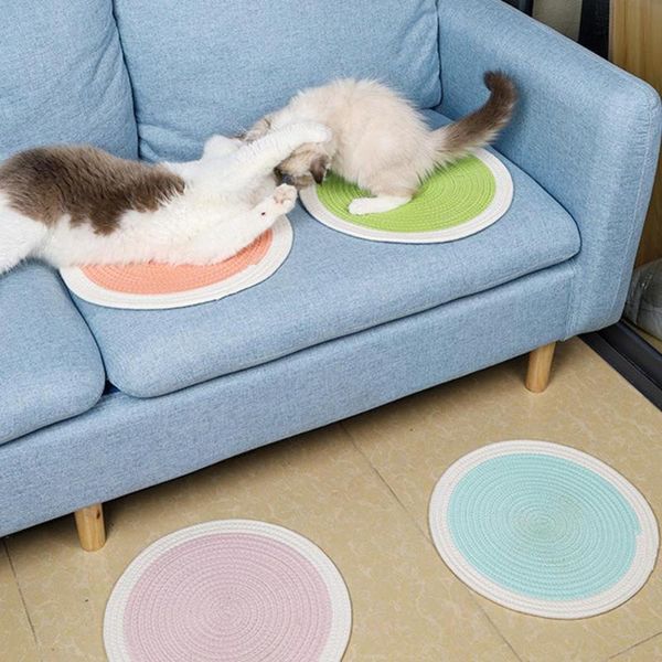 

portable pet cat round woven cushion cotton thread mat grinding claw scratch blanket accessories creative mats beds & furniture