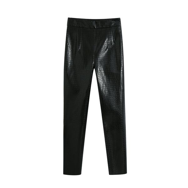 

fashion women snake pattern pu leather pencil pants casual lady loose black trousers p1858 210430, Black;white