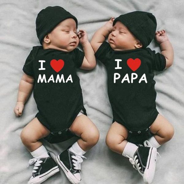 

rompers i love papa mama print born twins bodysuits cotton summer short sleeve girl boy clothing body baby ropa, Blue