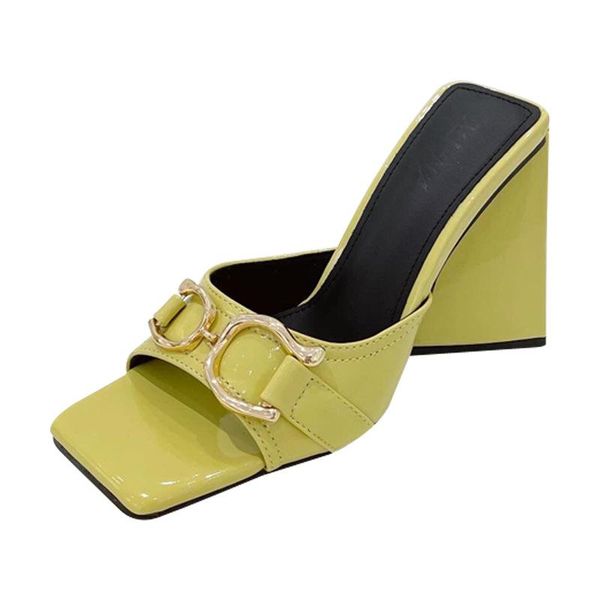 

sandals open toe high heels women 2021 summer triangle thick heel slip on sandal metal buckle ankle strap slippers, Black