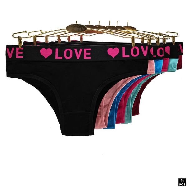 

women's panties alyowangyina 6 pcs/lot colour cotton panty solid comfort underwear briefs women intimates 89470, Black;pink