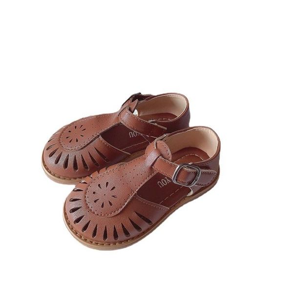 

children sandals 1-12 years baby girls british style beach cut-outs kids shoes princess vintage 22-36, Black;red