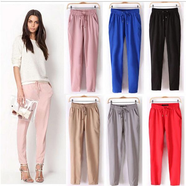 

women's pants & capris clearance sale spring summer women solid elastic waist harem candy color soft trousers for female, Black;white
