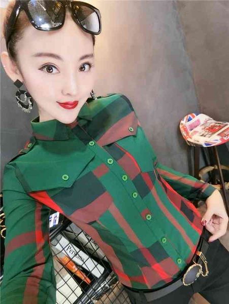 

office work wear long sleeve women shirts plaid cotton casual big, White