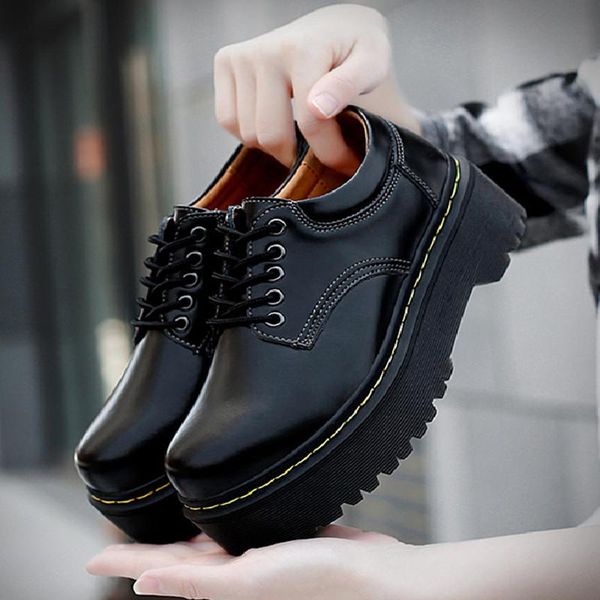 

boots leather large size women's shoes 2021 fashion platform small ankle, Black