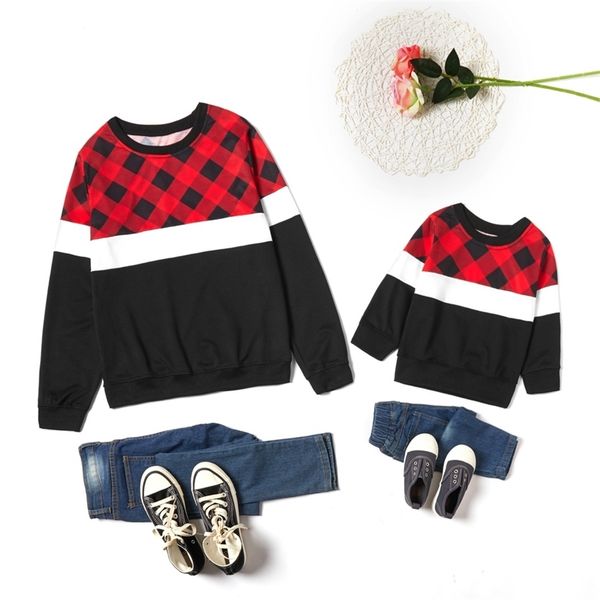 

plaid splice sweatshirts for mom and me 210528, Blue