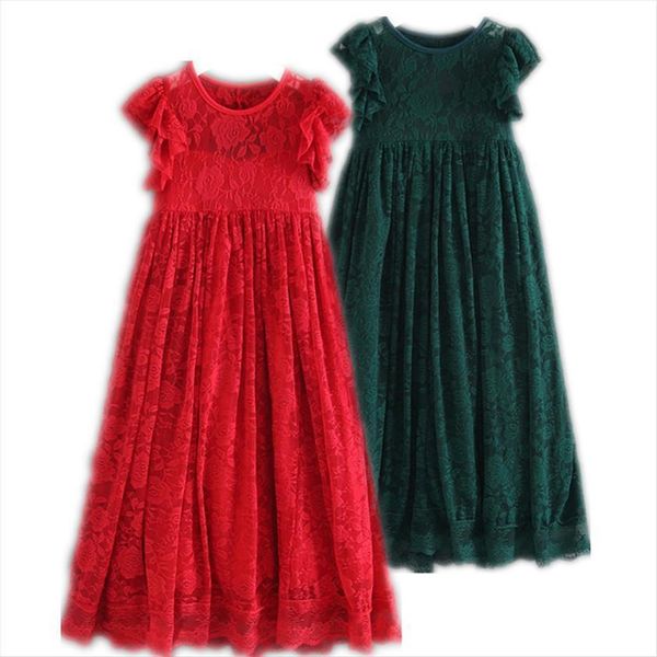 

kids clothes girls long girl dresses lace christmas year costumes toddler infant wedding party frocks green red vestido infantil, Red;yellow
