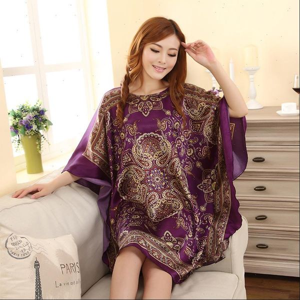 

fzslcyiyi summer fashion robe chinese womens sleepwears rayon bath gown yukata nightgown novelty print night dress, Black;red