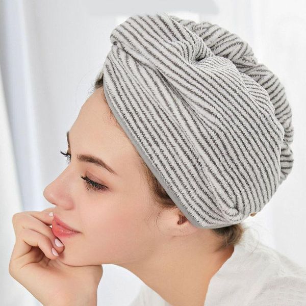 

towel bamboo microfiber hair wrap striped quick drying absorbent shower bath cap