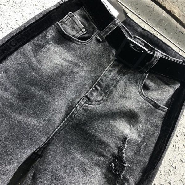

women's jeans european side stripe beggar hole ripped woman spring summer loose fit baggy denim harem pants hip hop trousers femme, Blue