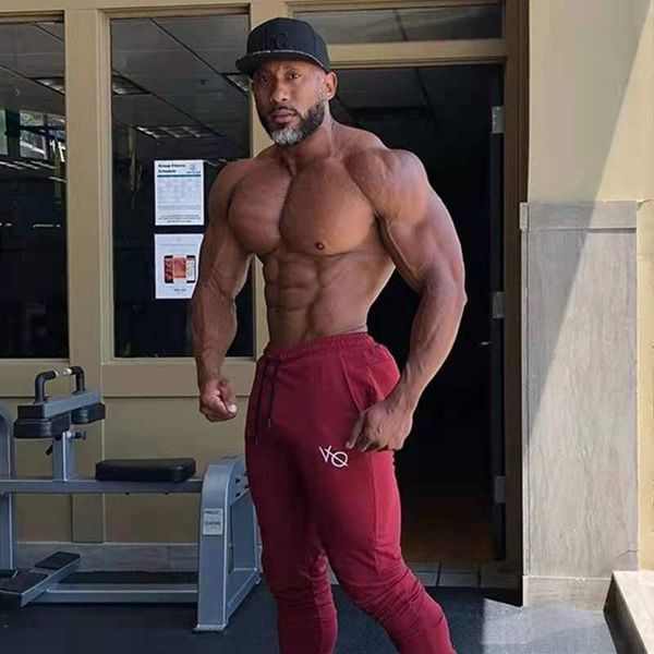 

gym clothing sports pants men's jogging fitness fashion printing muscle-building training casual foot pa, White;black