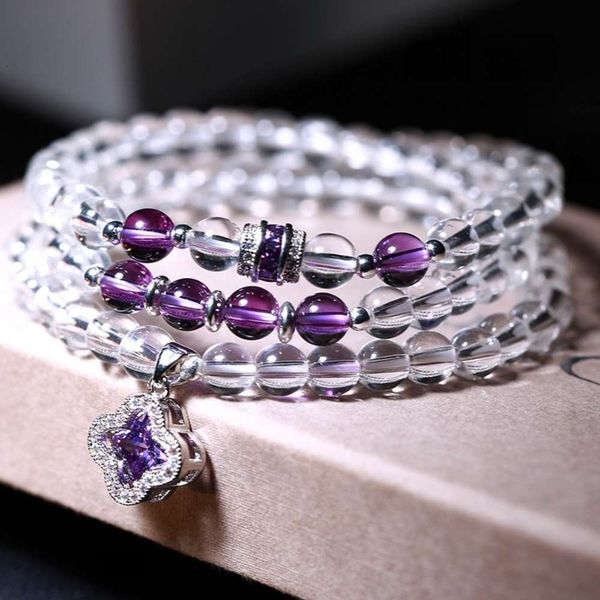 

natural white crystal bracelet amethyst with lucky grass happy lock jewelry lady prosperous career bracelet, Black
