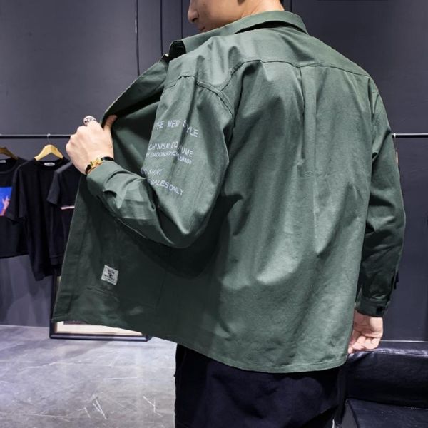 

work wear denim shirt men's long sleeve korean version fashionable and handsome autumn student coat casual loose shirts, White;black