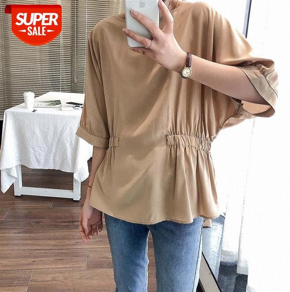 

lizhi qixia style temperament bat-sleeved shirt with waist and split ends, pure color, simple design, pullover 110584 #id8a, Black;gray