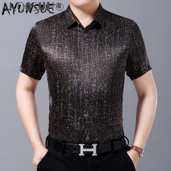 

men's casual shirts akoosun 2021 silk summer real shirt men short sleeve for clothes camisa hombre 4881 kj, White;black