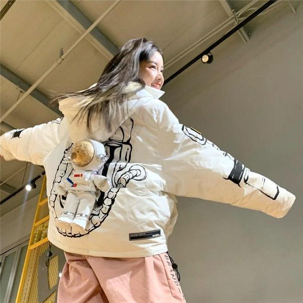 

women's vests anti-season net celebrity explosion style bear down jacket female couple outfit male y2 astronaut short trend, Black;white