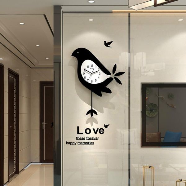 

wall clocks bird diy clock acrylic black numeric cute pendulum 3d animal nordic reloj de pared home decoration we50wc