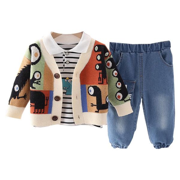 

spring autumn children fashion clothes kids boys girls cartoon jacket t shirt pants 3pcs/sets baby infant casual tracksuit clothing sets, White