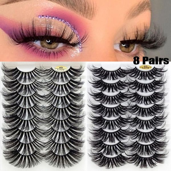 

false eyelashes 8 pairs 4d thick dramatic wispies fluffy 25mm extension makeup volume handmade fake mink
