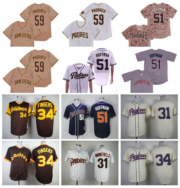 

1948 1984 vintage baseball 31 dave winfield jersey 34 rollie fingers 51 trevor hoffman 59 chris paddack flexbase cool base men, Blue;black
