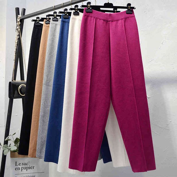 

pant winter women's casual loose knitted harem ankle length pants, Black;white