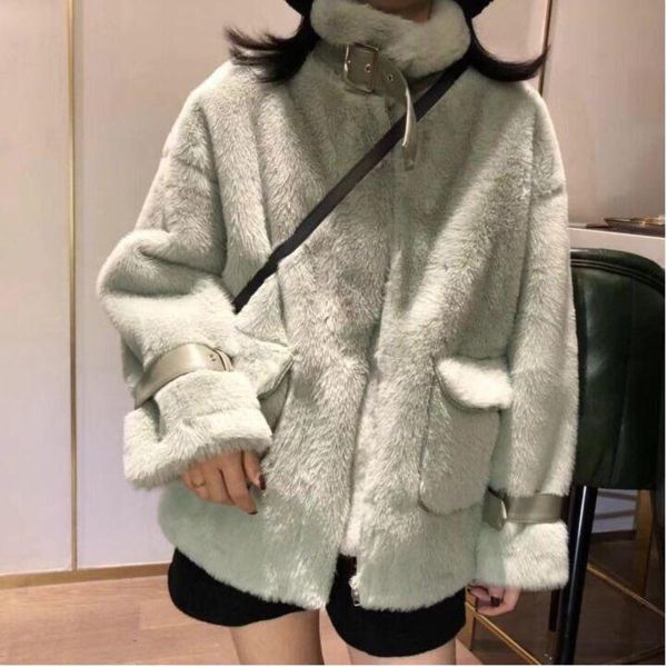 

women's fur & faux mink long loose thickening female parka women short 2021 fashion winter coat overcoat fourrure femme, Black