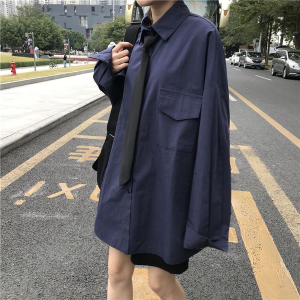 

wonder vintage loose white shirt long sleeve boyfriend blouse mujer with tie casual turn-down collar 210510