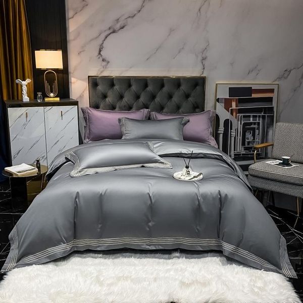 

bedding sets luxurious soft 1000tc egyptian cotton gray duvet cover set with chic linen embroidery el bed sheet pillowcases