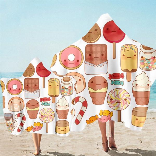 

cute donuts cake cartoon kids adults bath beach hooded towel wrap