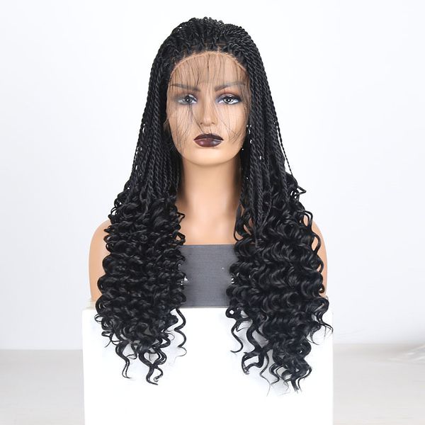 

lx brand heat resistant fiber natural looking synthetic crochet braiding lace front wig dreadlock twist braid hairstyle with baby hair, Black