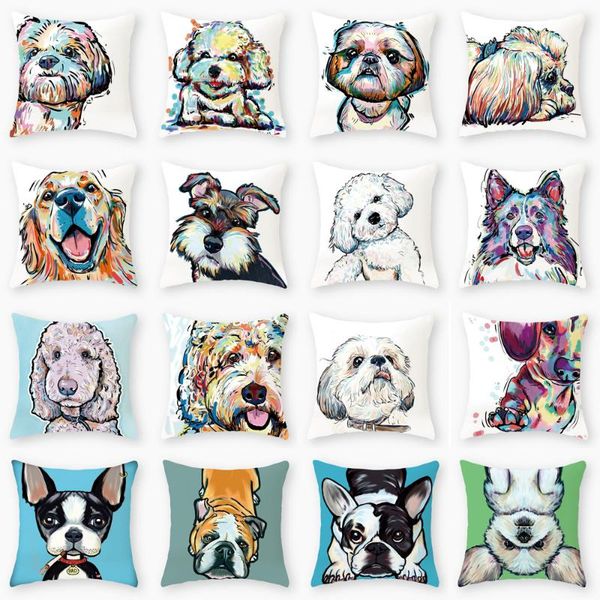 

pillow case painted dog peach skin pillowcase 45x45cm cartoon sofa decorative cushion cover