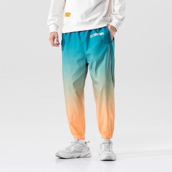 

joggers men hip hop sweat pants streetwear loose ankle length trousers elastic waist casual gradients men's, Black