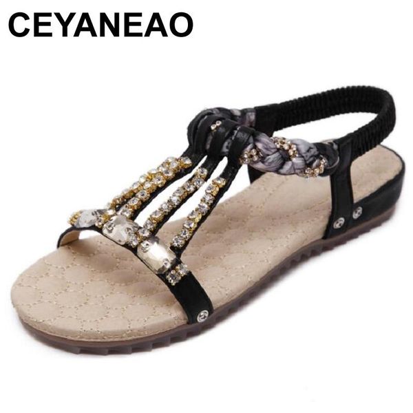 

ceyaneao2021summer women casual flat sandals mixed color low heels flock female shoes s size 34-42 e1750, Black