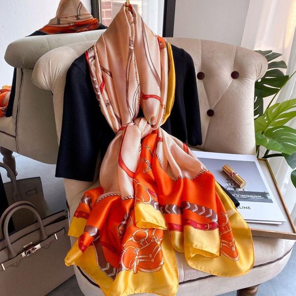 

spring autumn silk scarf female painting print long summer beach towel dual-use shawls and wrap women bandana echarpe scarves, Blue;gray