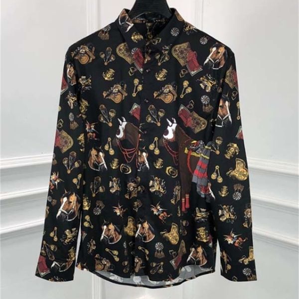 

polos fashion long sleeve shirt brand famous clothing for men horse royal print diamonds, White