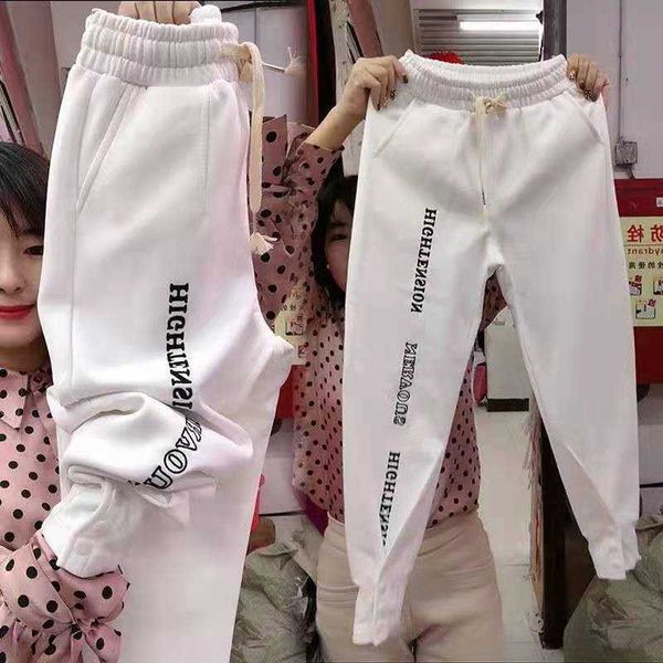 

arrival spring women loose letter print ankle-length pants all-matched casual cotton elastic waist harem pants w54 210608, Black;white