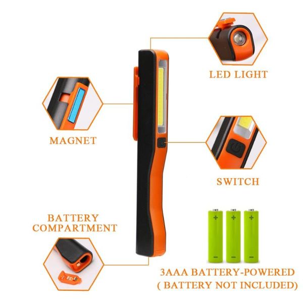 

mini cob led emergency working light with magnet pocket clip super bright camping multi-purpose penlight torch lamp flashlights t torches