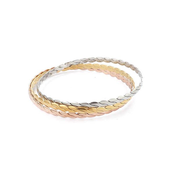 

1 set (3 pcs/set) trendy stainless steel stacking bangles bracelets for women girls jewelry gifts 23cm- 22cm long ( 6.8cm dia.) q0719, Black
