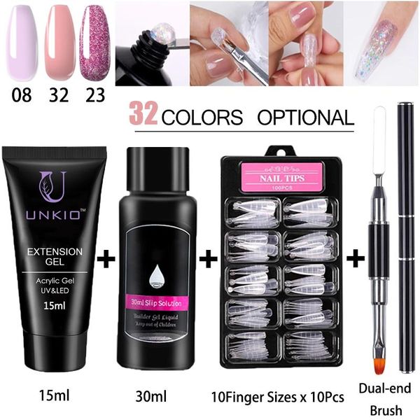 

nail gel unkio poly set with slip solution clip stiletto tips uv quick buiding finger extension trial kit, Red;pink
