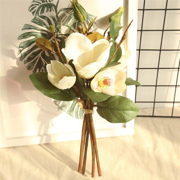 

artificial fake flowers leaf magnolia floral wedding bouquet party home decor for office garden l0205 decorative & wreaths