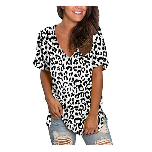 

women's blouses & shirts fashion women tunic blouse 2021 v-neck print short-sleeved casual pullover shirt haut femme Ã©lÃ©, White